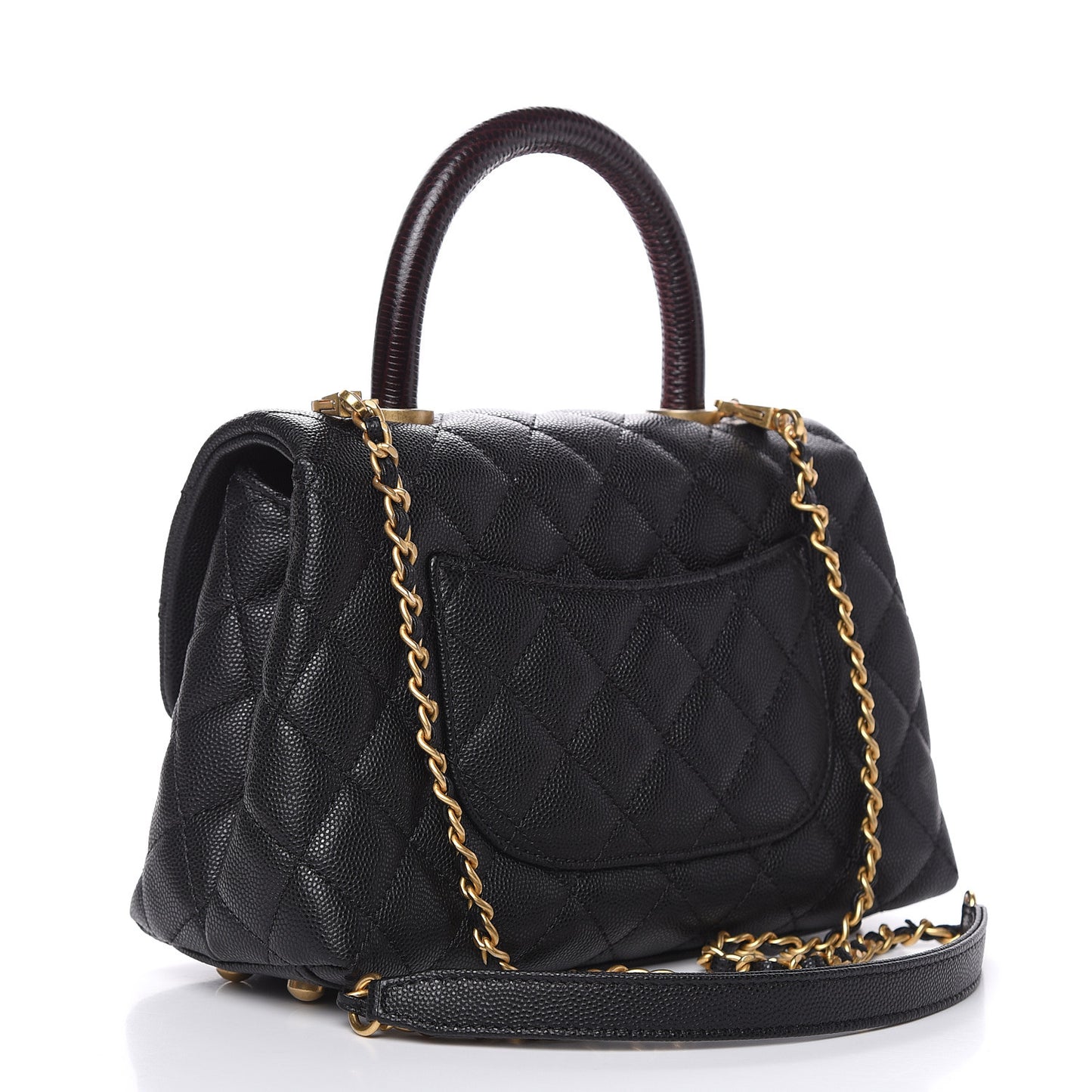 Caviar Lizard Embossed Quilted Mini Coco Handle Flap Black