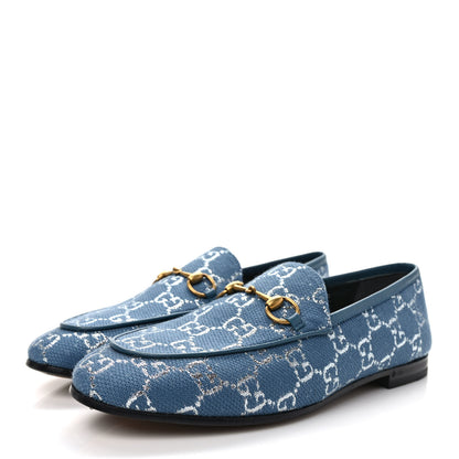 Gucci Canvas Lame GG Monogram Horsebit Womens Jordaan Loafers 38 Blue Silver Cornflower Blue 3 of 8