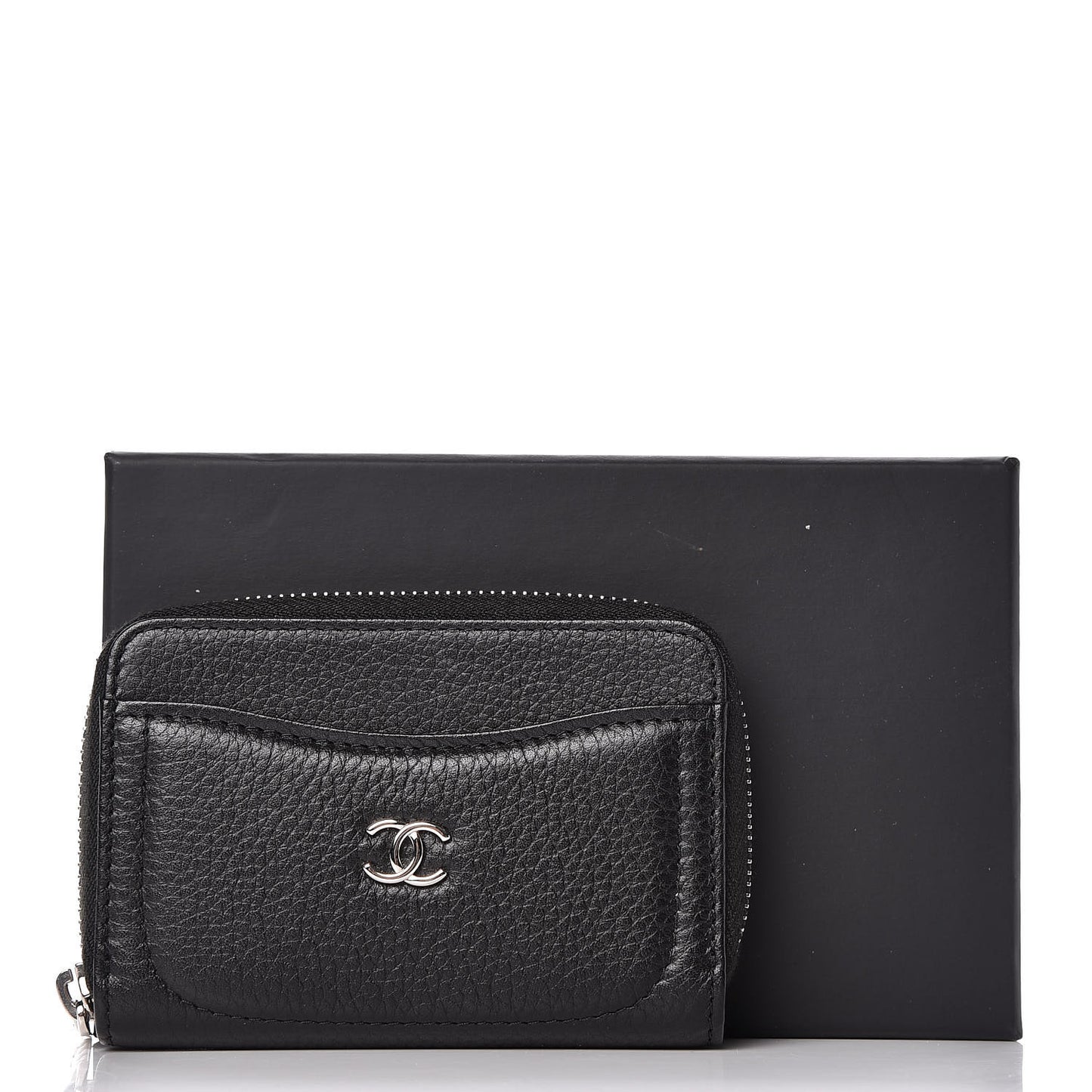 Grained Calfskin Neo Executive Zip Coin Purse Black