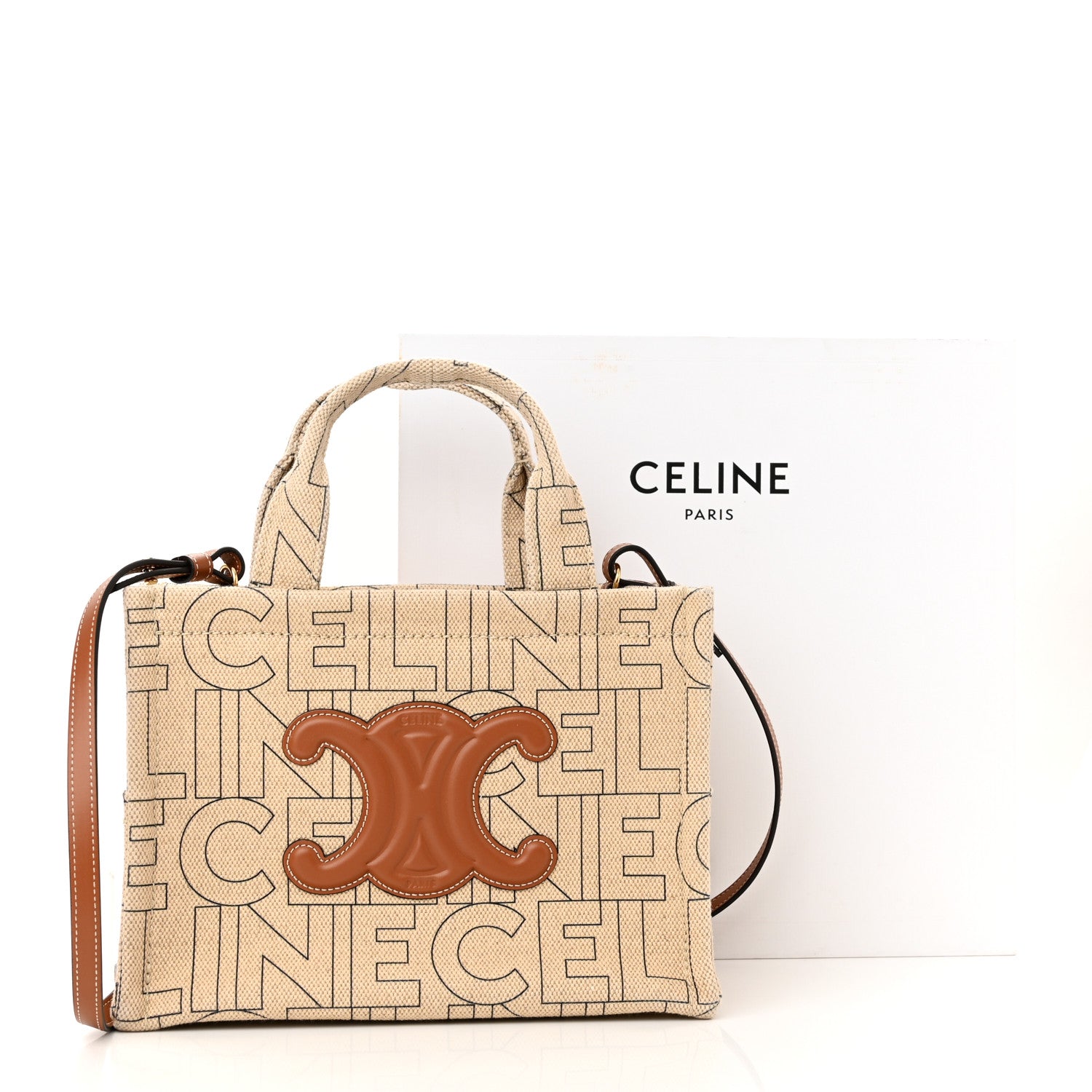 Celine Canvas Calfskin All Over Print Small Cabas Thais Natural Tan 10 of 10