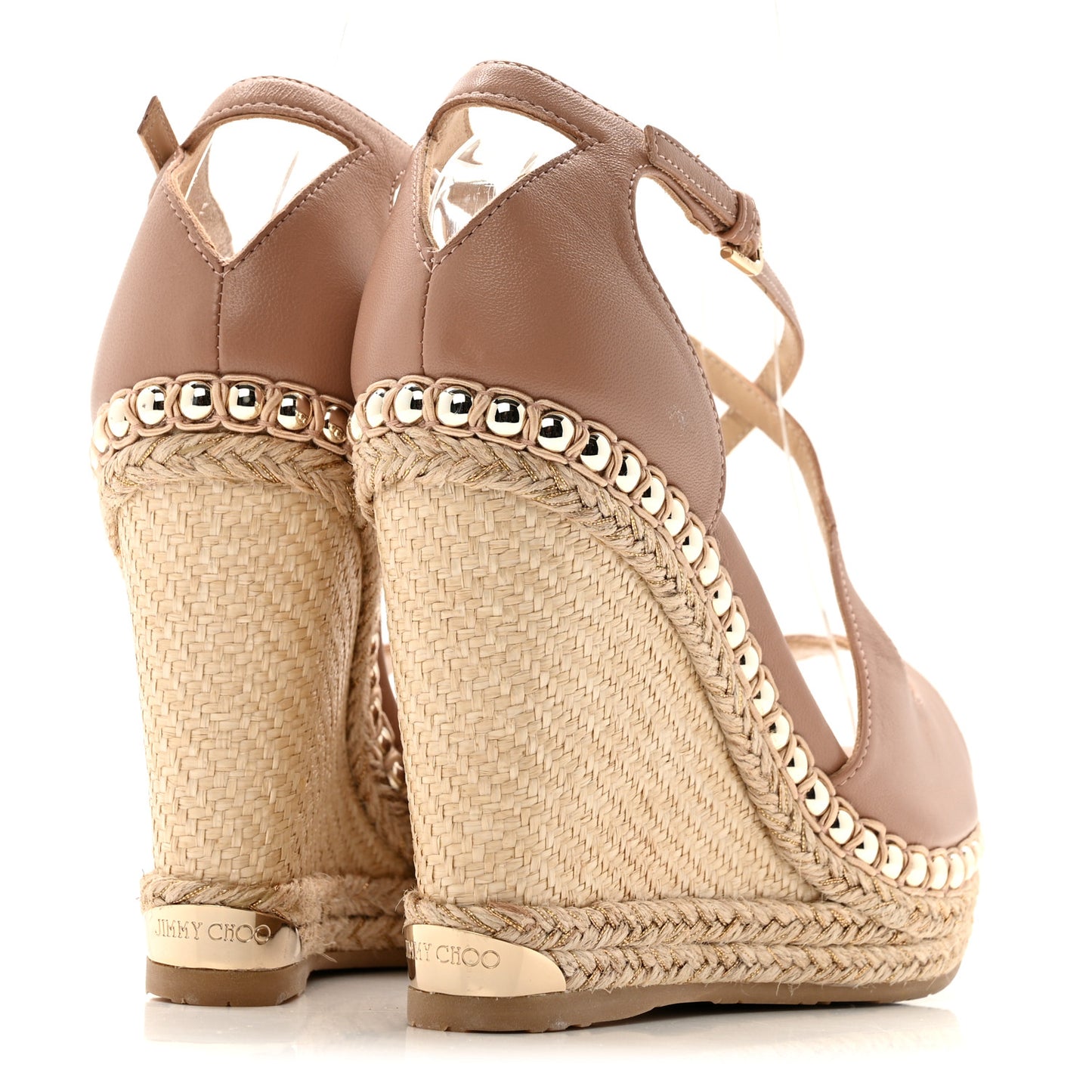 Nappa Studded Dakota 120 Espadrille Wedge Sandals 38.5 Beige
