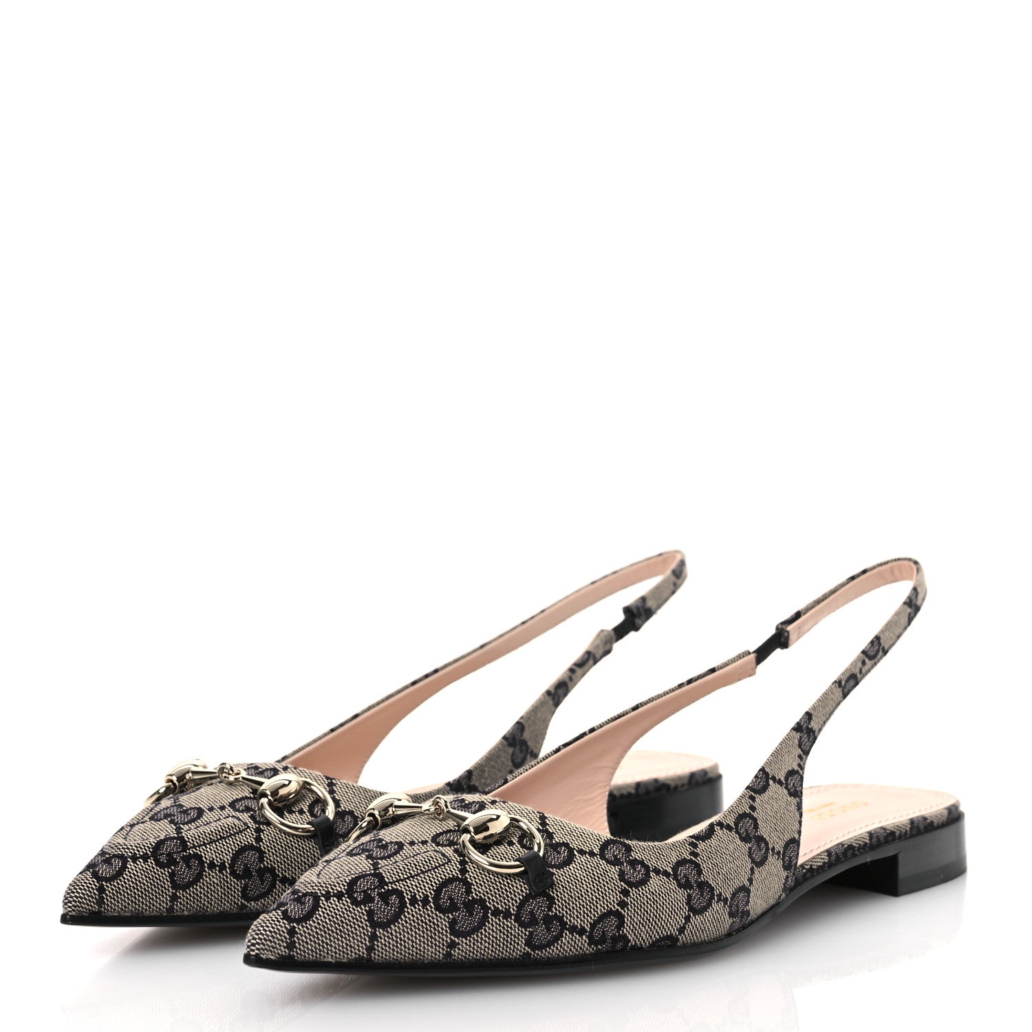 Gucci Monogram Horsebit Womens Slingback Ballet Flat 40 Beige Blue 4 of 12