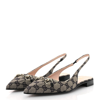 Gucci Monogram Horsebit Womens Slingback Ballet Flat 40 Beige Blue 4 of 12