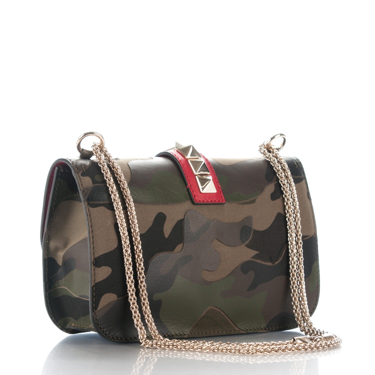 Valentino Garavani Nappa Canvas Camouflage Medium Glam Lock Rockstud Flap Verde 3 of 7