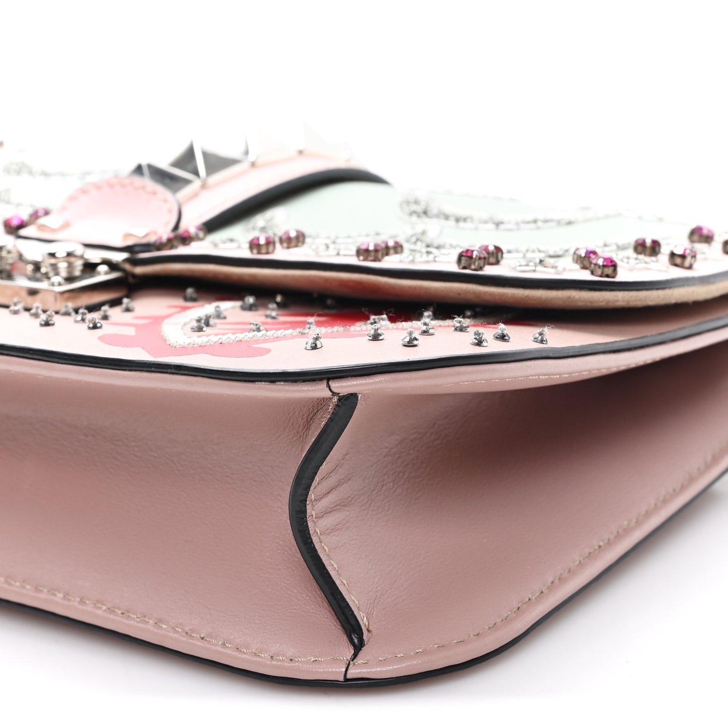 Vitello Crystal Embellished Medium Glam Lock Rockstud Flap Poudre