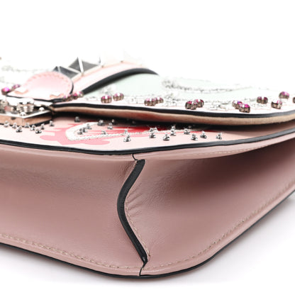 Valentino Garavani Vitello Crystal Embellished Medium Glam Lock Rockstud Flap Poudre 9 of 12