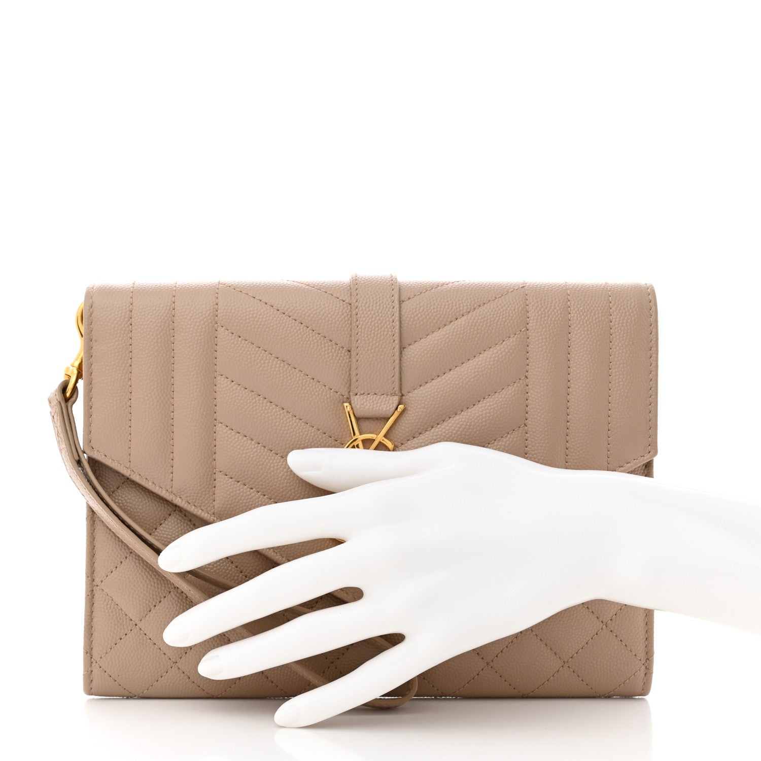 Saint Laurent Grain De Poudre Textured Mixed Matelasse Triquilt Monogram Clutch Dark Beige 2 of 7