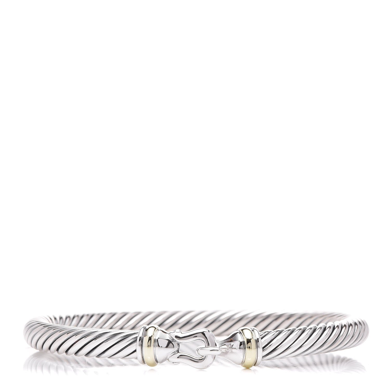 David Yurman Sterling Silver 18K Yellow Gold 5mm Cable Classic Buckle Bracelet 1 of 4