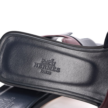 Hermes Box Calfskin Oran Sandals 37.5 Bleu Ardoise Bordeaux 5 of 8