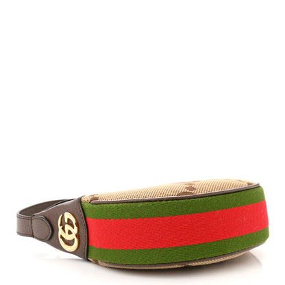 Gucci Monogram Jumbo GG Textured Dollar Calfskin Web Mini Ophidia Half Moon Hobo Camel Ebony New Acero 4 of 11