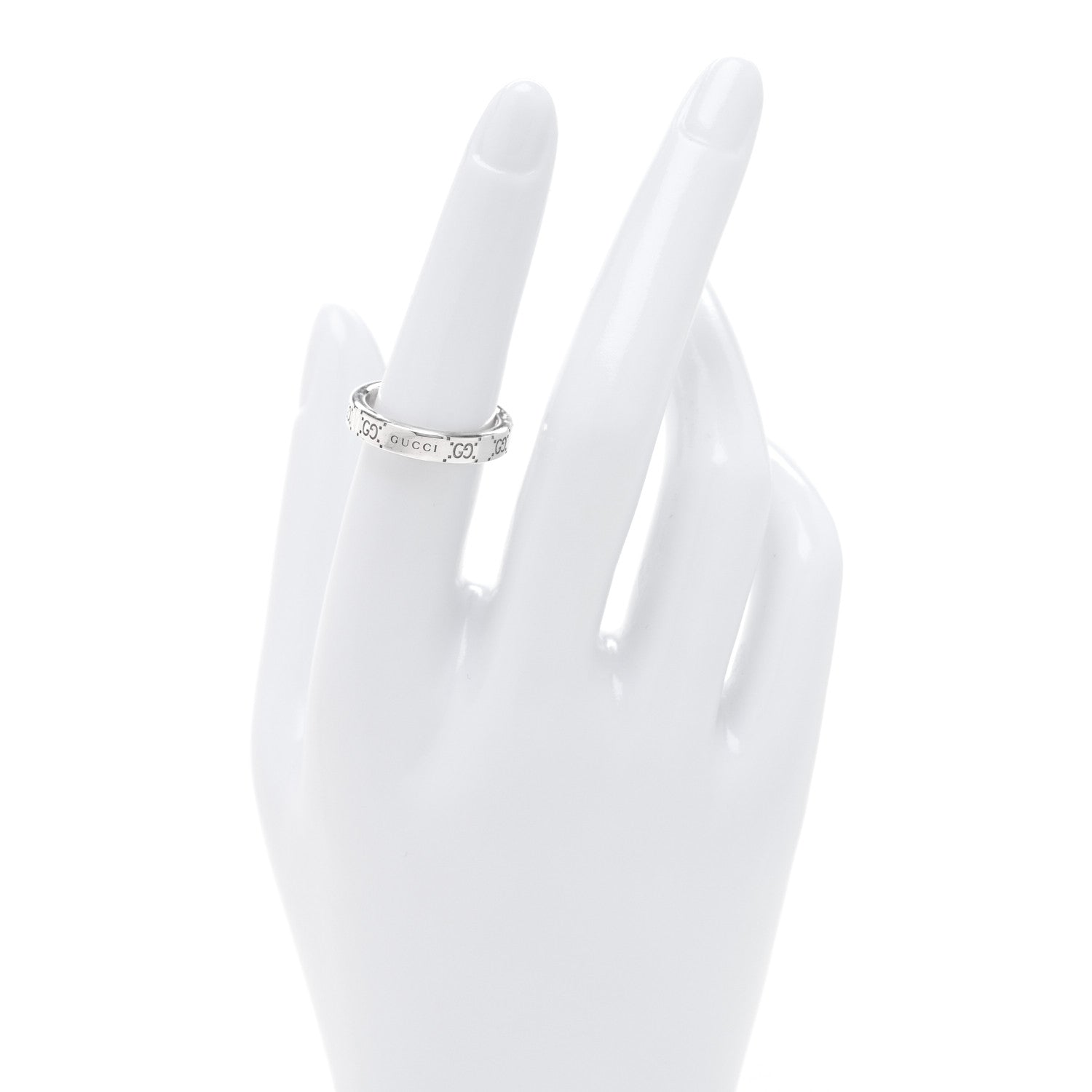 Gucci Sterling Silver 4mm Signature Ring 53 6.5 2 of 4