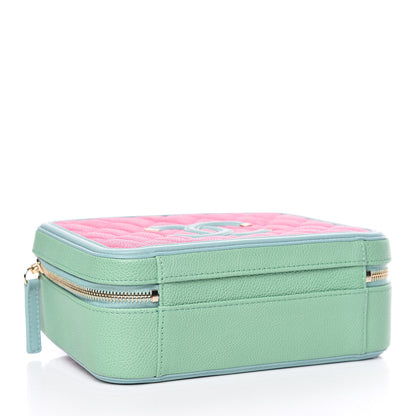 Chanel Caviar Quilted Medium CC Filigree Vanity Case Pink Green Blue 4 of 10