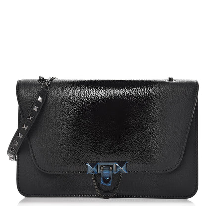 Valentino Garavani Patent Pebbled Calfskin Medium Rockstud Demilune Shoulder Bag Black 1 of 7