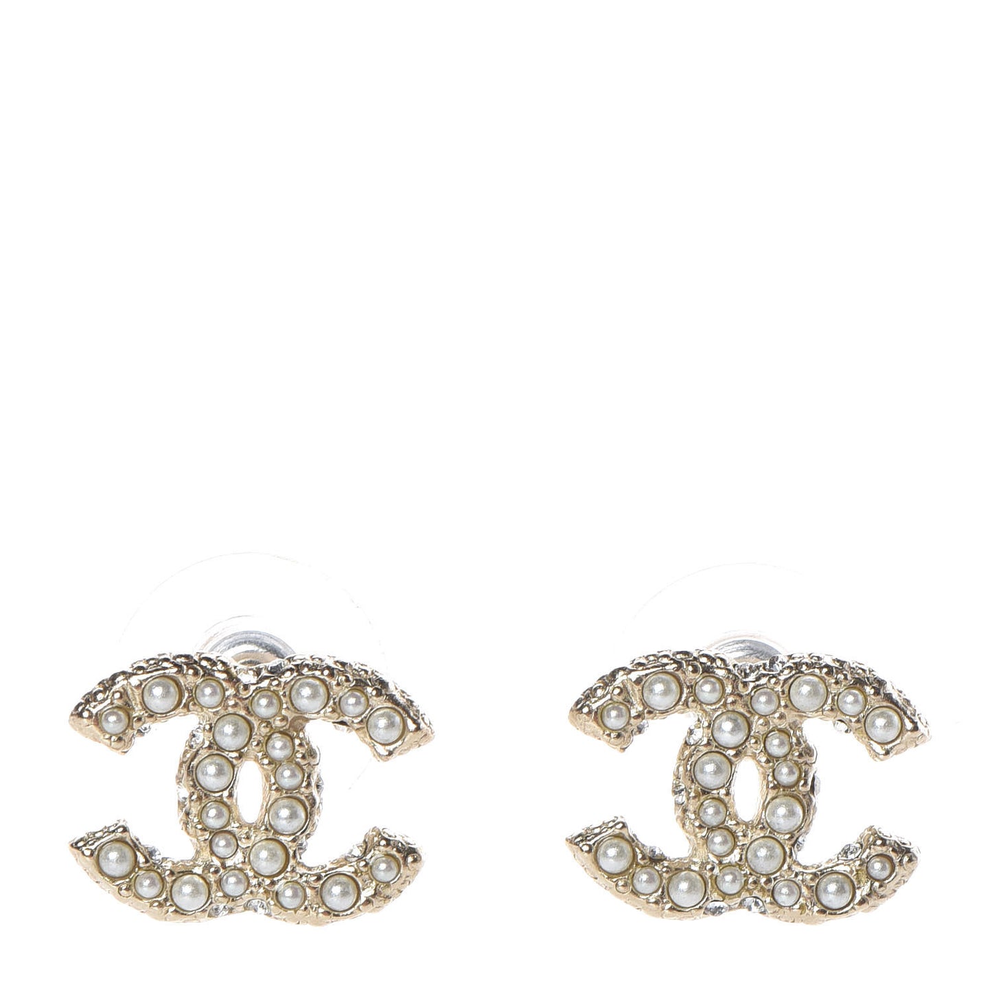 Pearl Crystal CC Earrings Gold
