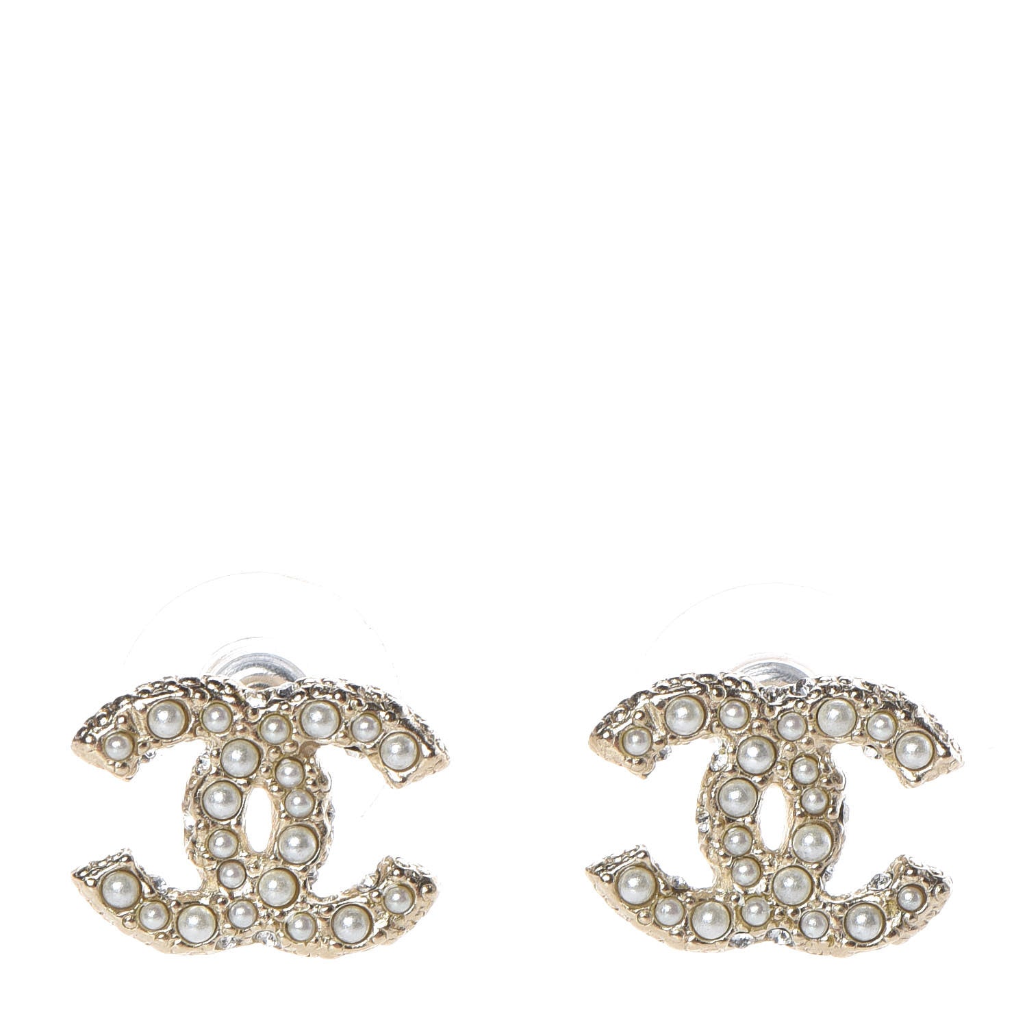 Chanel Pearl Crystal CC Earrings Gold 1 of 5
