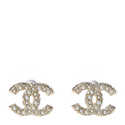 Chanel Pearl Crystal CC Earrings Gold 1 of 5