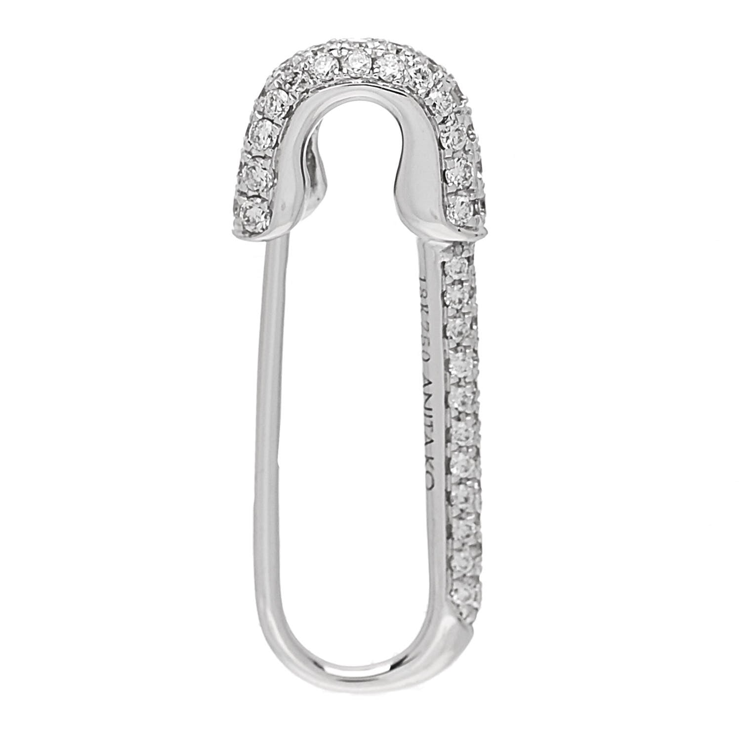 Anita Ko 18K White Gold Diamond Mini Safety Pin Earring 3 of 4