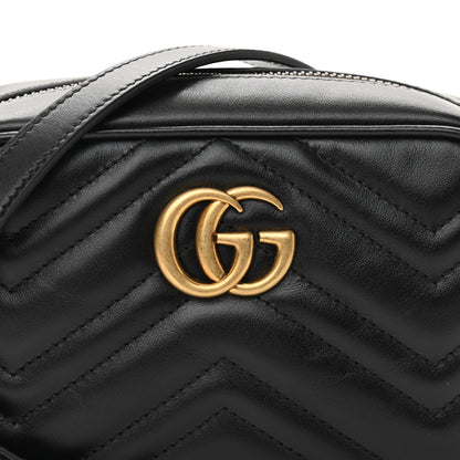 Gucci Calfskin Matelasse Mini GG Marmont Chain Shoulder Bag Black 9 of 12