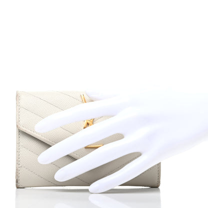 Saint Laurent Grain De Poudre Matelasse Chevron Small Monogram Envelope Wallet Crema Soft 2 of 9