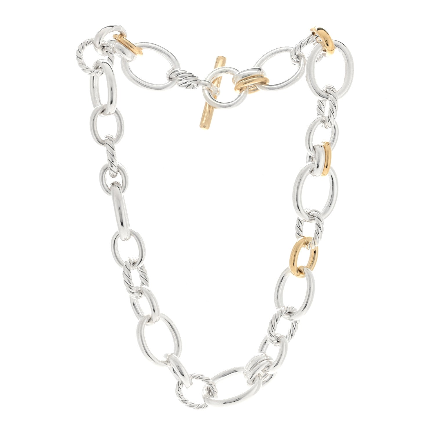 David Yurman Sterling Silver 18K Yellow Gold Diamond DY Mercer Chain Necklace 2 of 3