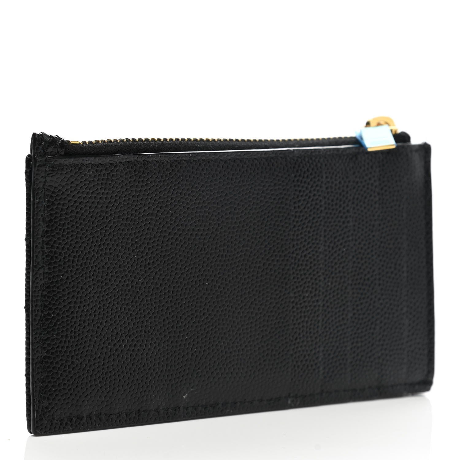Saint Laurent Grain De Poudre Matelasse Chevron Monogram Fragments Zippered Card Case Black 3 of 8