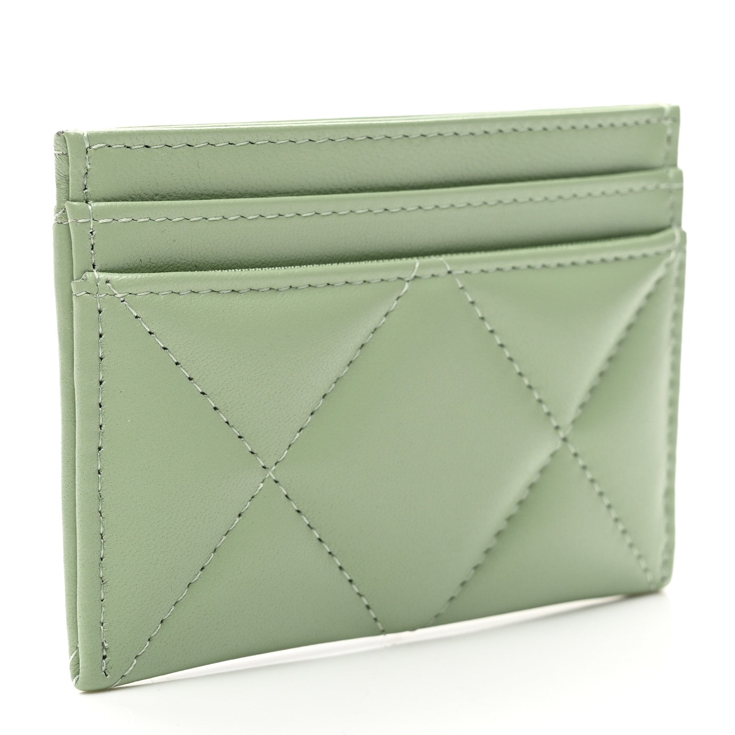 Chanel Lambskin Quilted Chanel 19 Card Holder Green 3 of 9