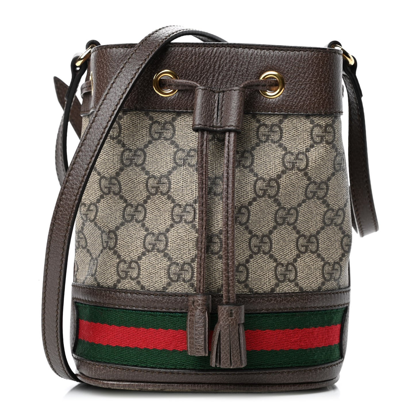 GG Supreme Monogram Web Mini Ophidia Bucket Bag Brown