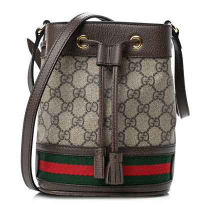 Gucci GG Supreme Monogram Web Mini Ophidia Bucket Bag Brown 1 of 4