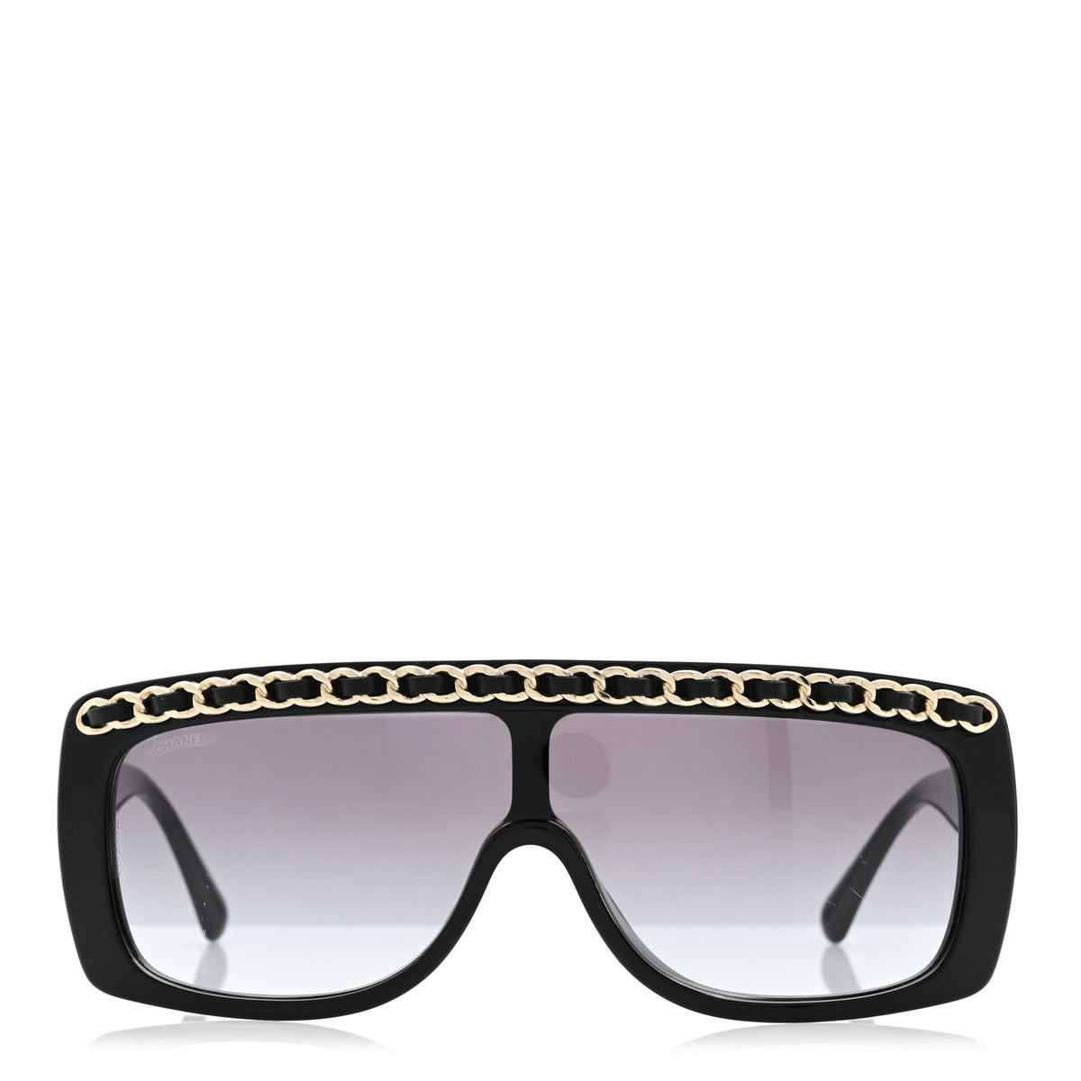Acetate Calfskin Chain Rectangle Sunglasses 71625A Black