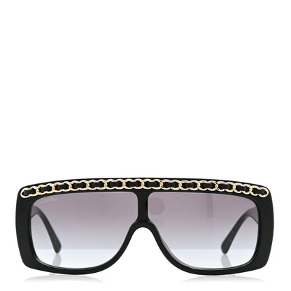 Chanel Acetate Calfskin Chain Rectangle Sunglasses 71625A Black 2 of 10