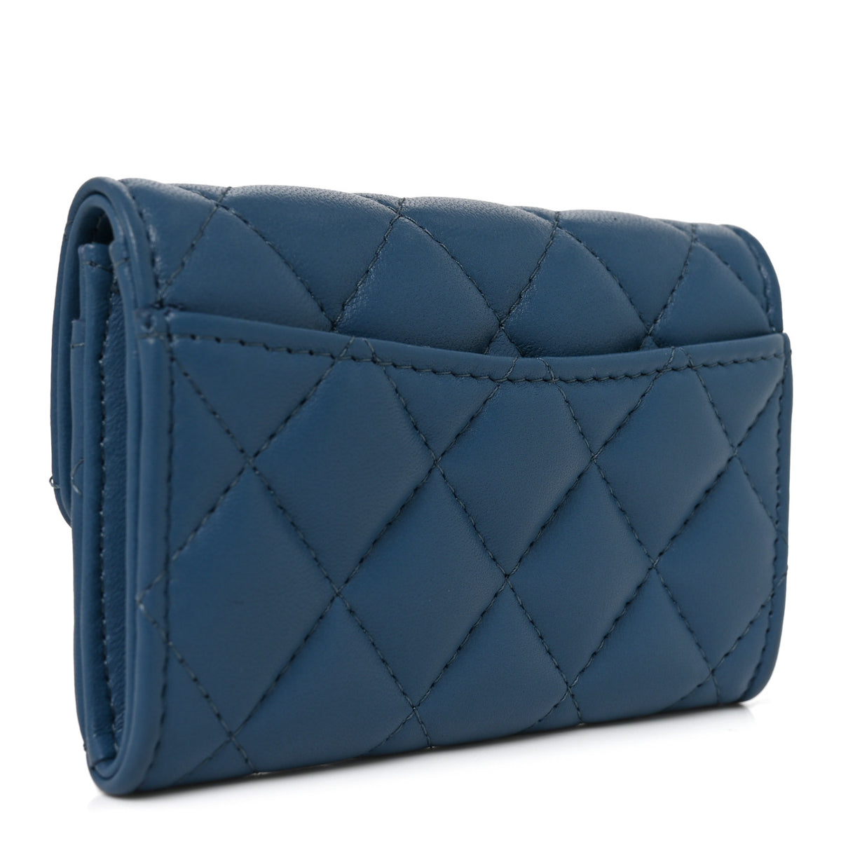 Chanel Lambskin Quilted Flap Card Holder Wallet Dark Blue 3 of 8