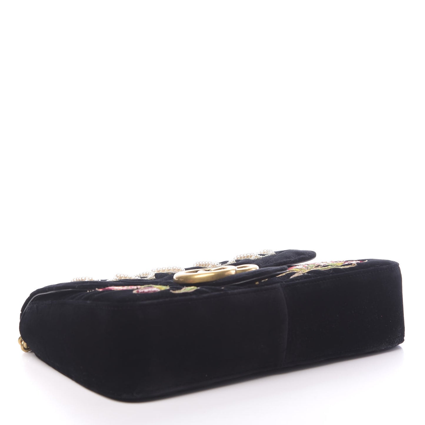 Velvet Matelasse Loved Embroidered Medium GG Marmont Shoulder Bag Black