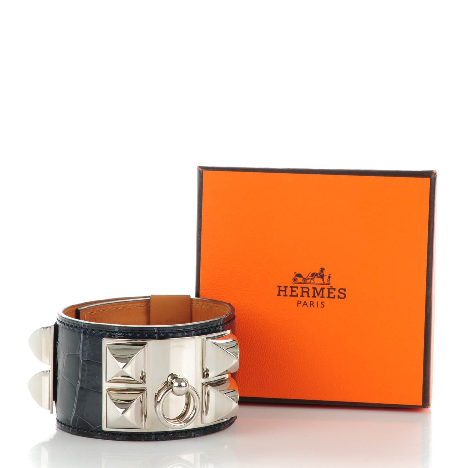 Hermes Shiny Alligator Collier De Chien CDC S Bracelet Bleu Marine 7 of 7