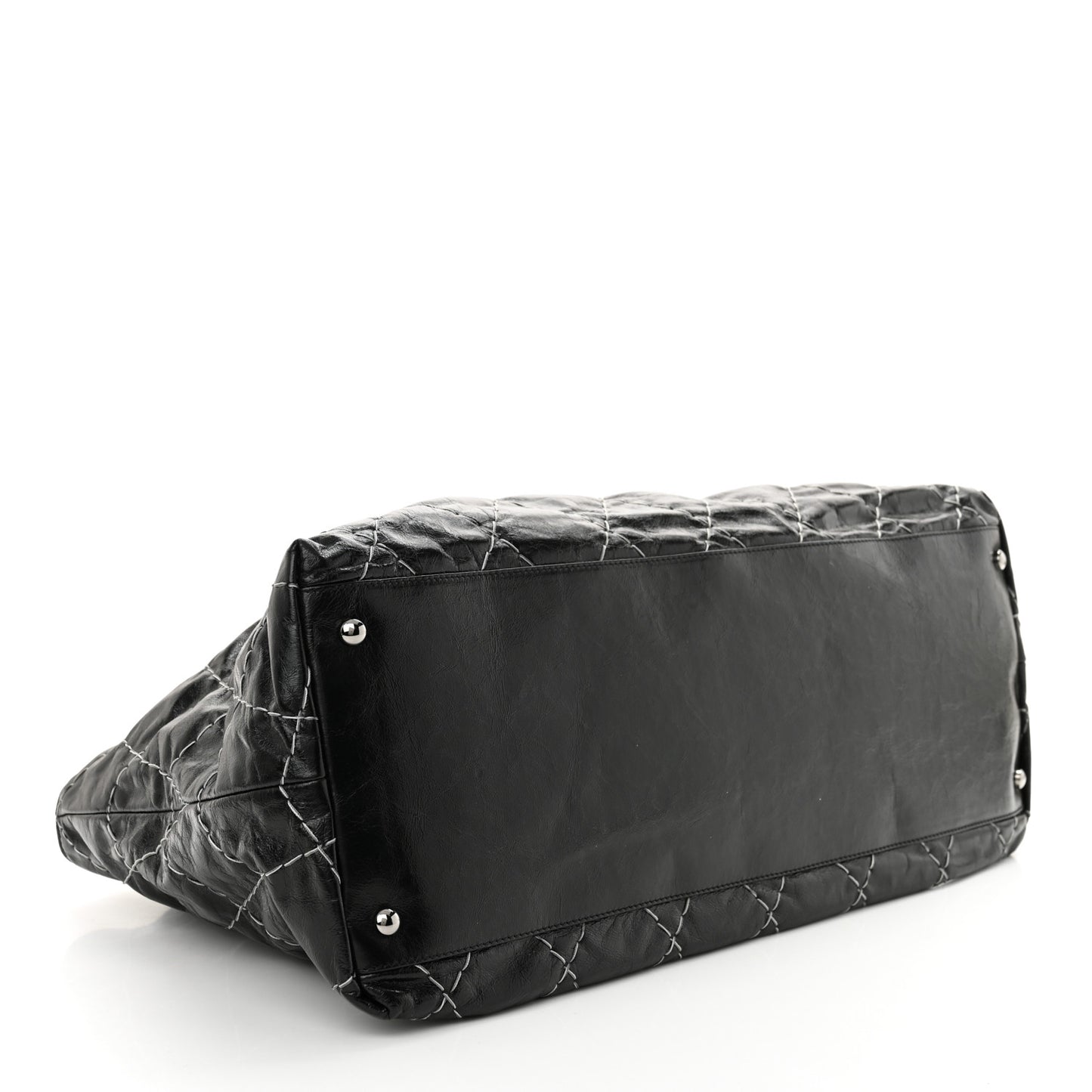 Glazed Goatskin Double Contrast Stitch Tote Black Black Black