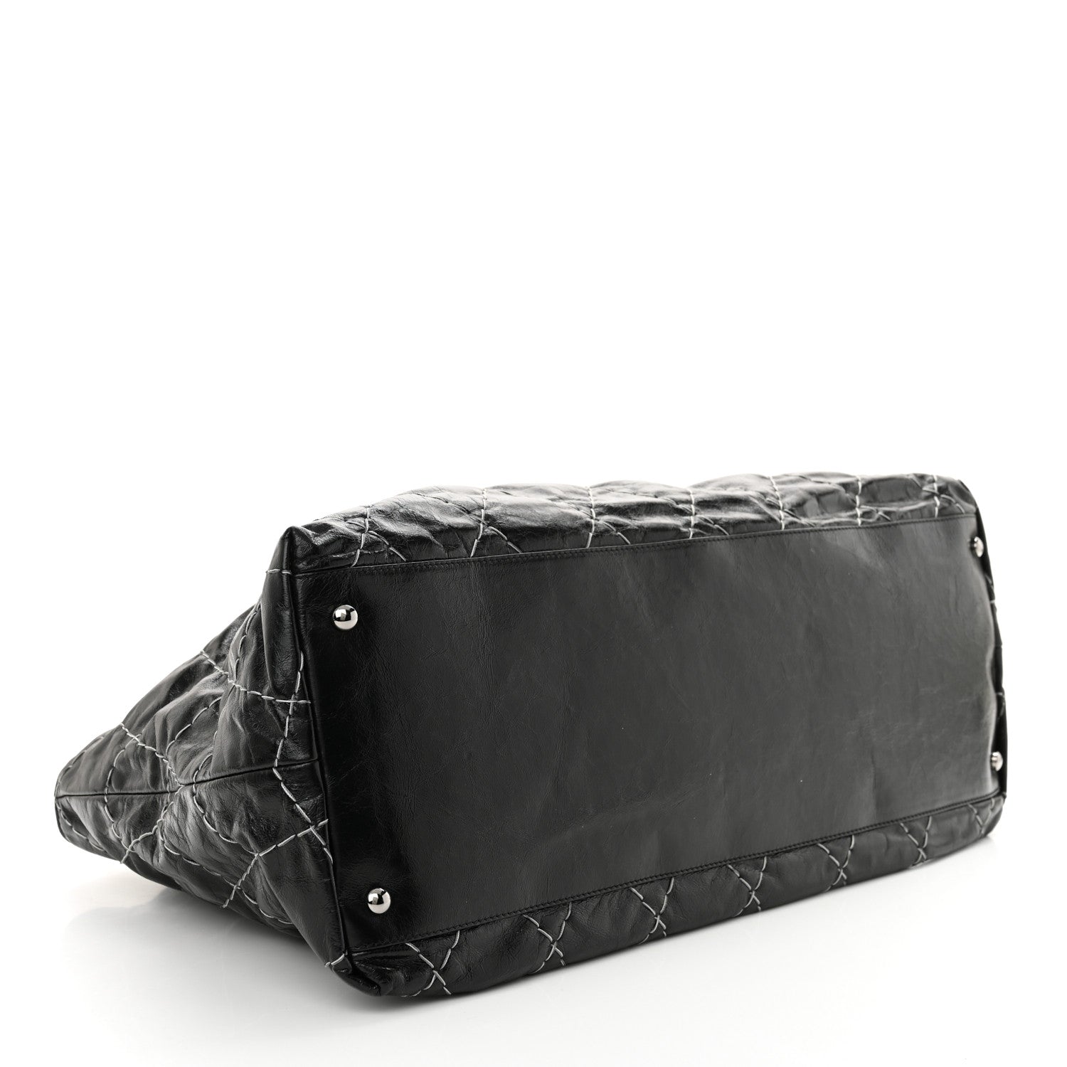 Chanel Glazed Goatskin Double Contrast Stitch Tote Black Black Black 4 of 12