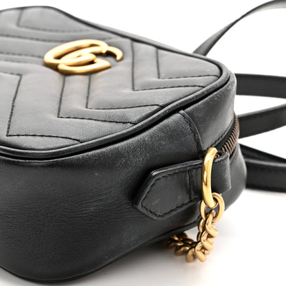 Gucci Calfskin Matelasse Mini GG Marmont Chain Shoulder Bag Black 12 of 13