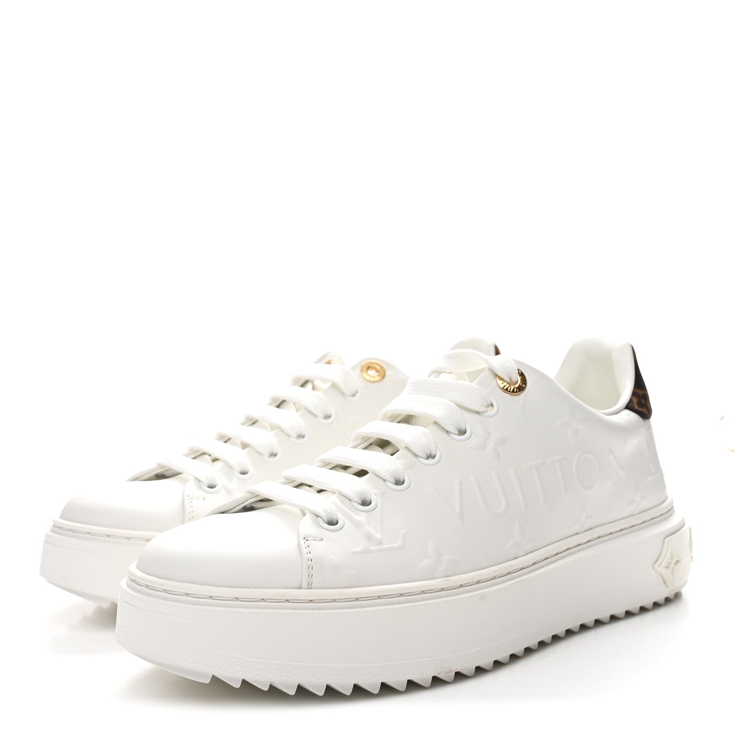 Louis Vuitton Calfskin Monogram Debossed Time Out Sneakers 37.5 White 4 of 10