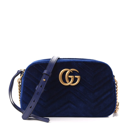 Gucci Velvet Matelasse Small GG Marmont Chain Shoulder Bag Cobalt 1 of 9