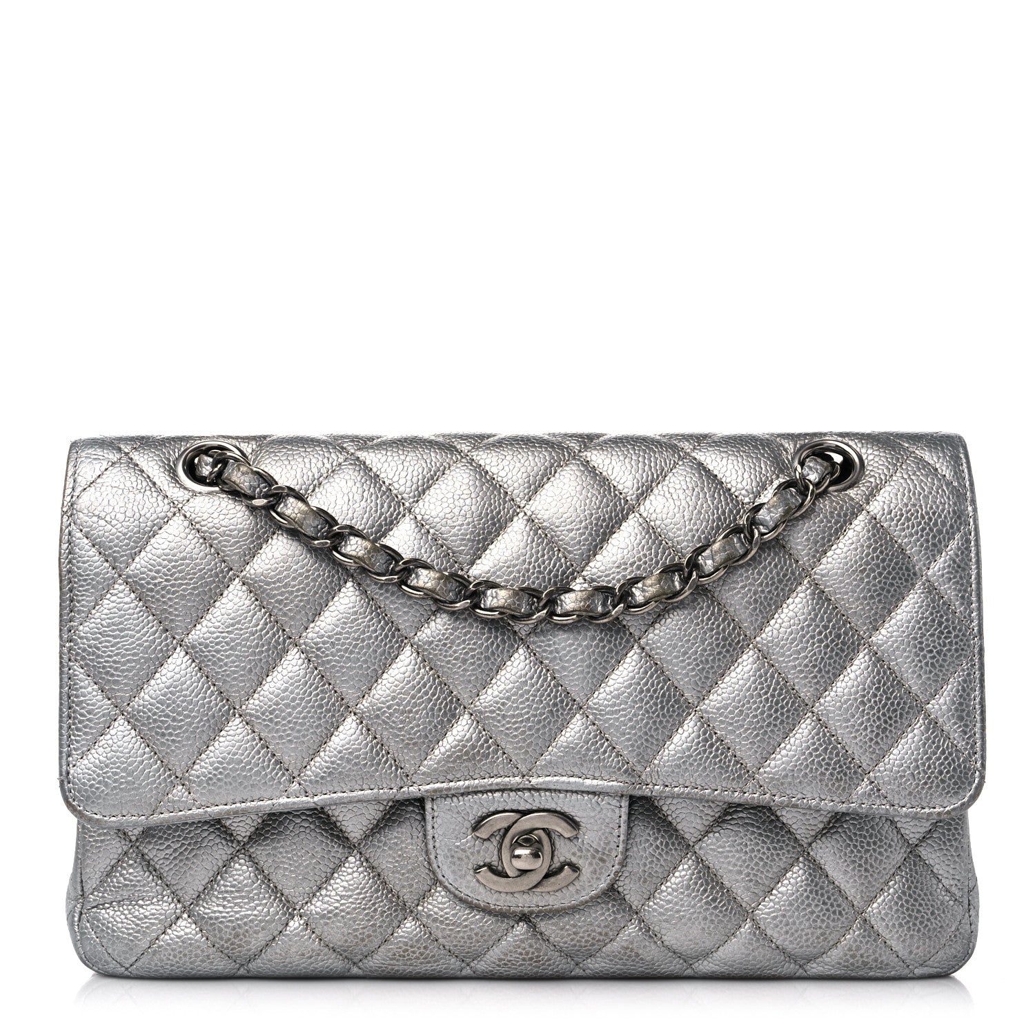 Chanel Metallic Caviar Quilted Medium Double Flap Silver 1 of 15