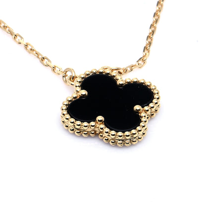Van Cleef & Arpels 18K Yellow Gold Black Onyx Vintage Alhambra Pendant Necklace 4 of 6