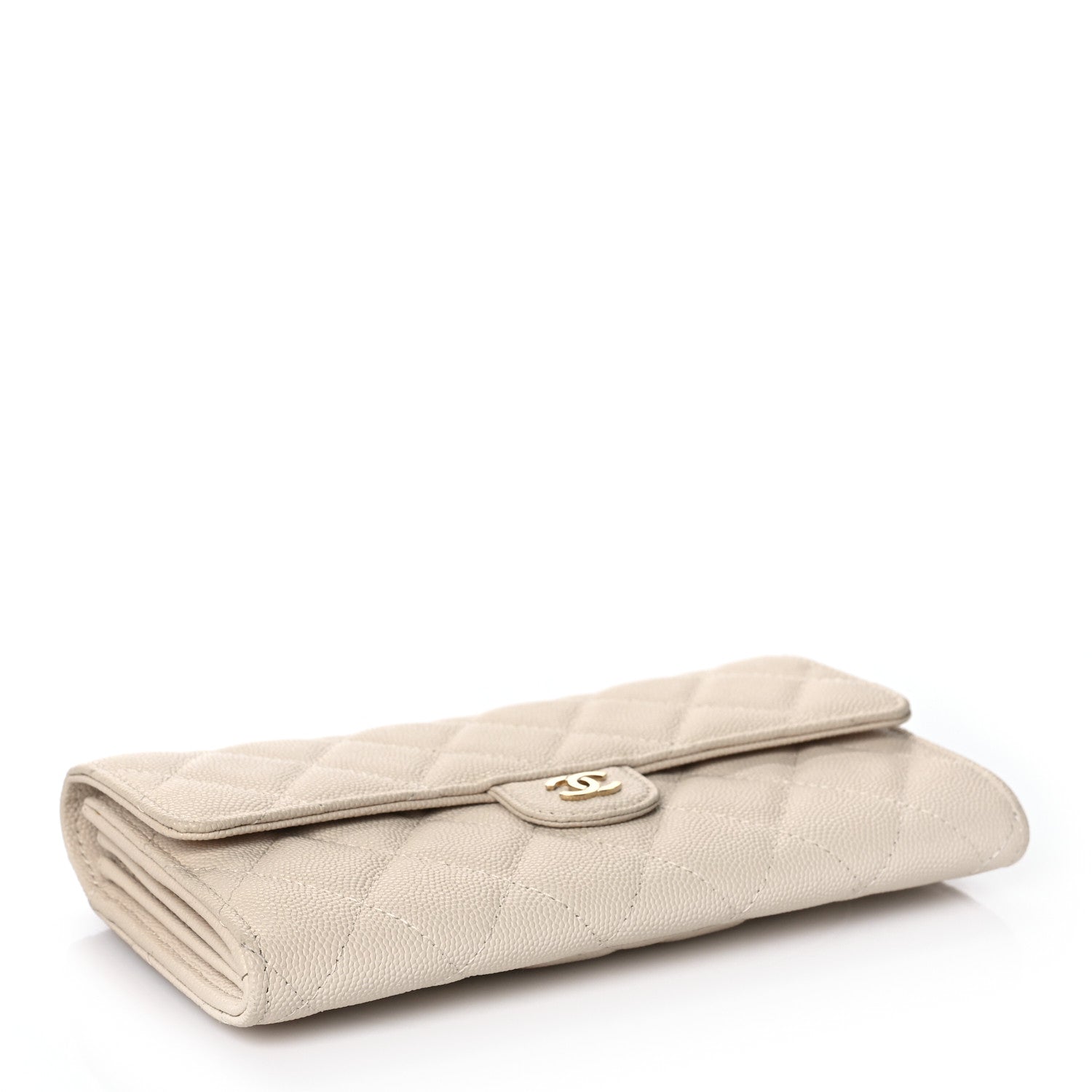 Chanel Caviar Quilted Large Gusset Flap Wallet Beige 4 of 11