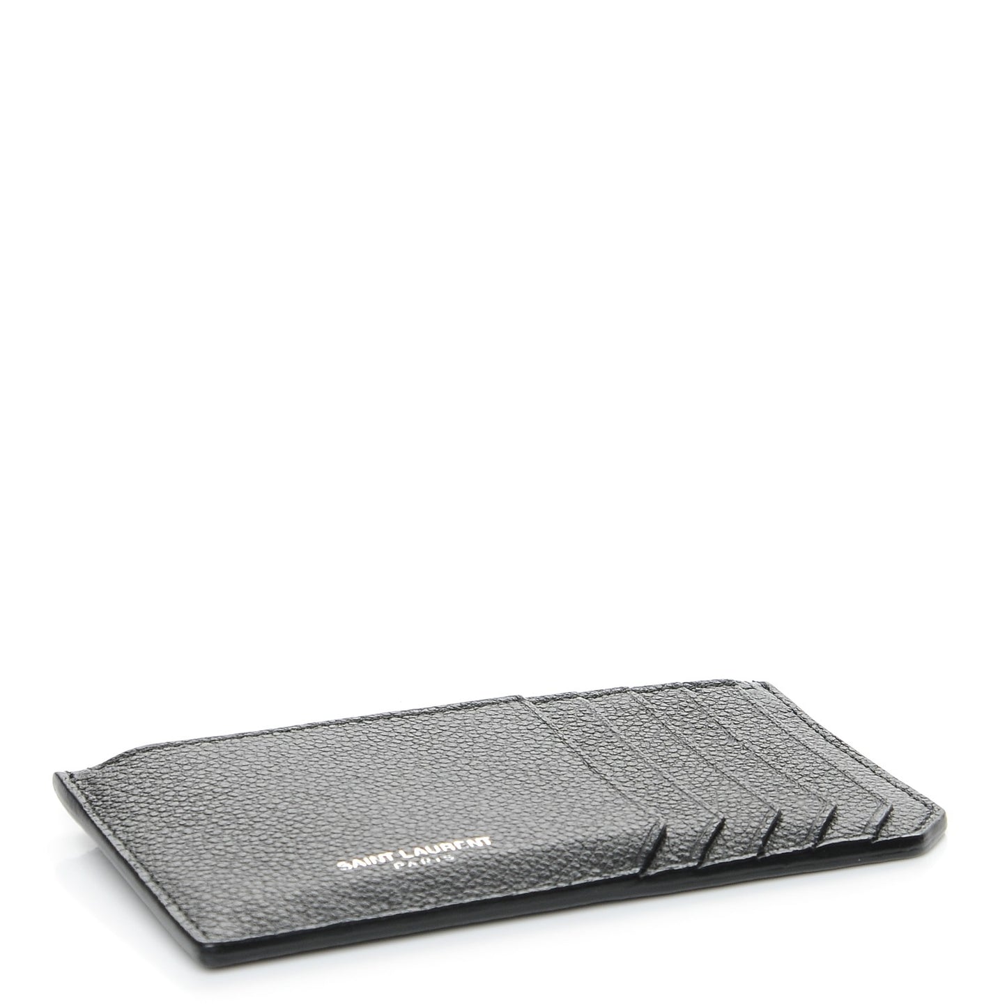 Grained Calfskin 5 Fragments Zip Pouch Card Holder Black