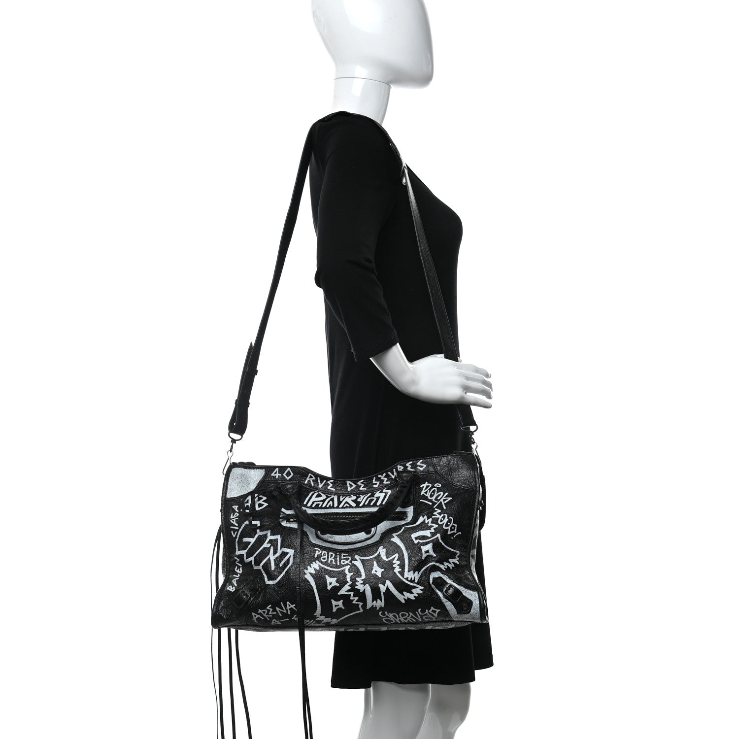 Balenciaga Agneau Arena Graffiti All Over Classic Hardware City Black White 2 of 10