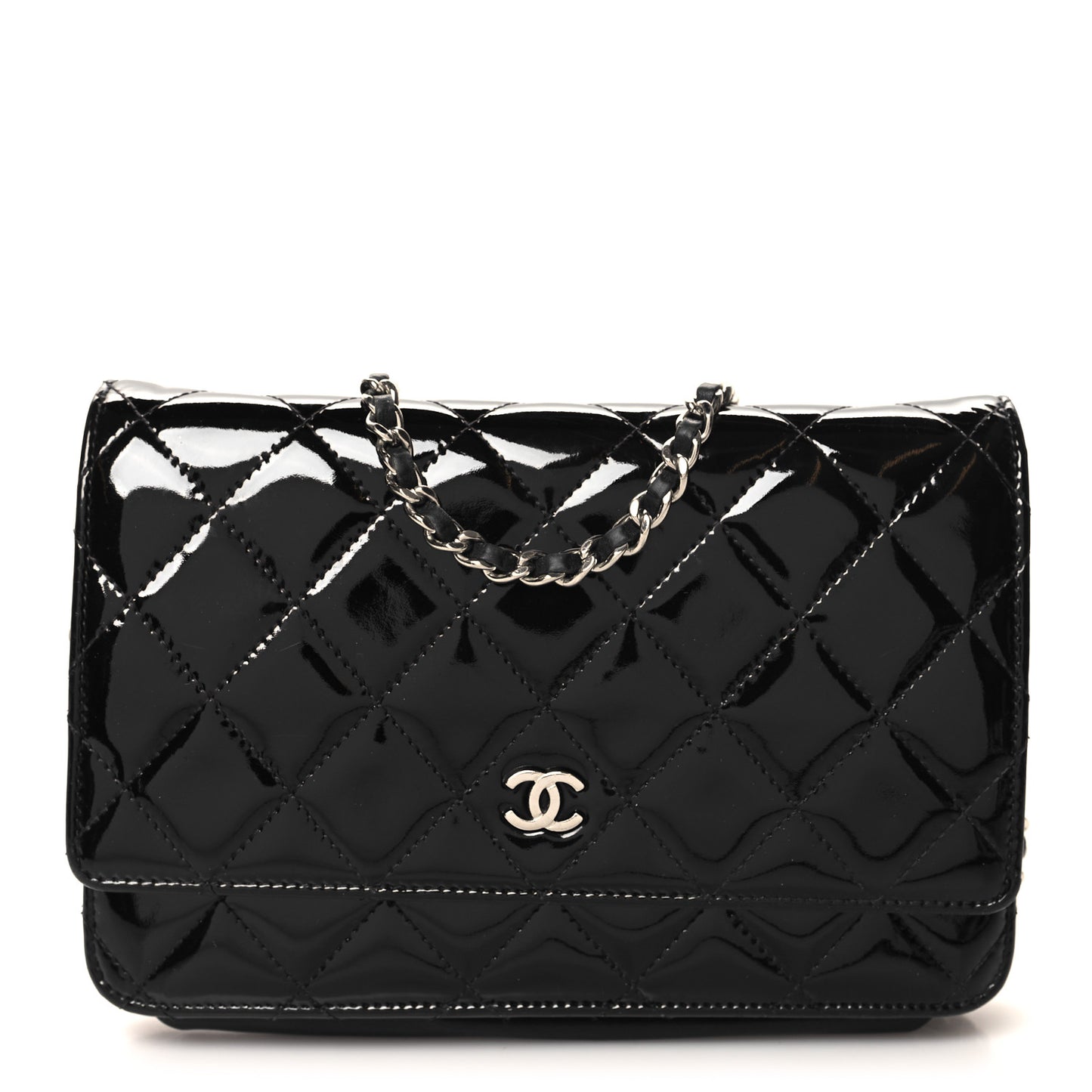 Patent Quilted Wallet On Chain WOC Black