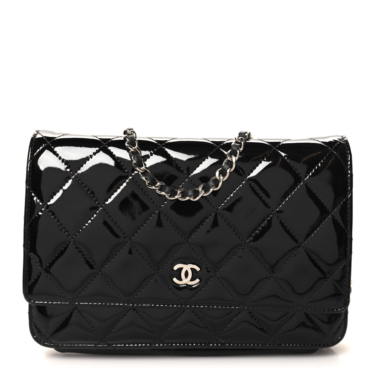 Chanel Patent Quilted Wallet On Chain WOC Black 1 of 11