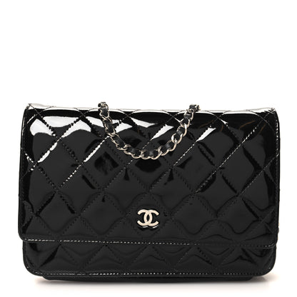 Chanel Patent Quilted Wallet On Chain WOC Black 1 of 11