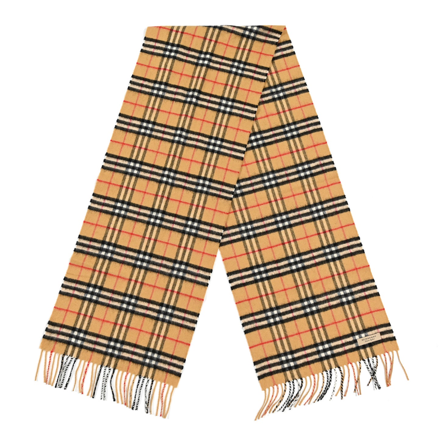 Cashmere House Check Fringe Scarf Camel