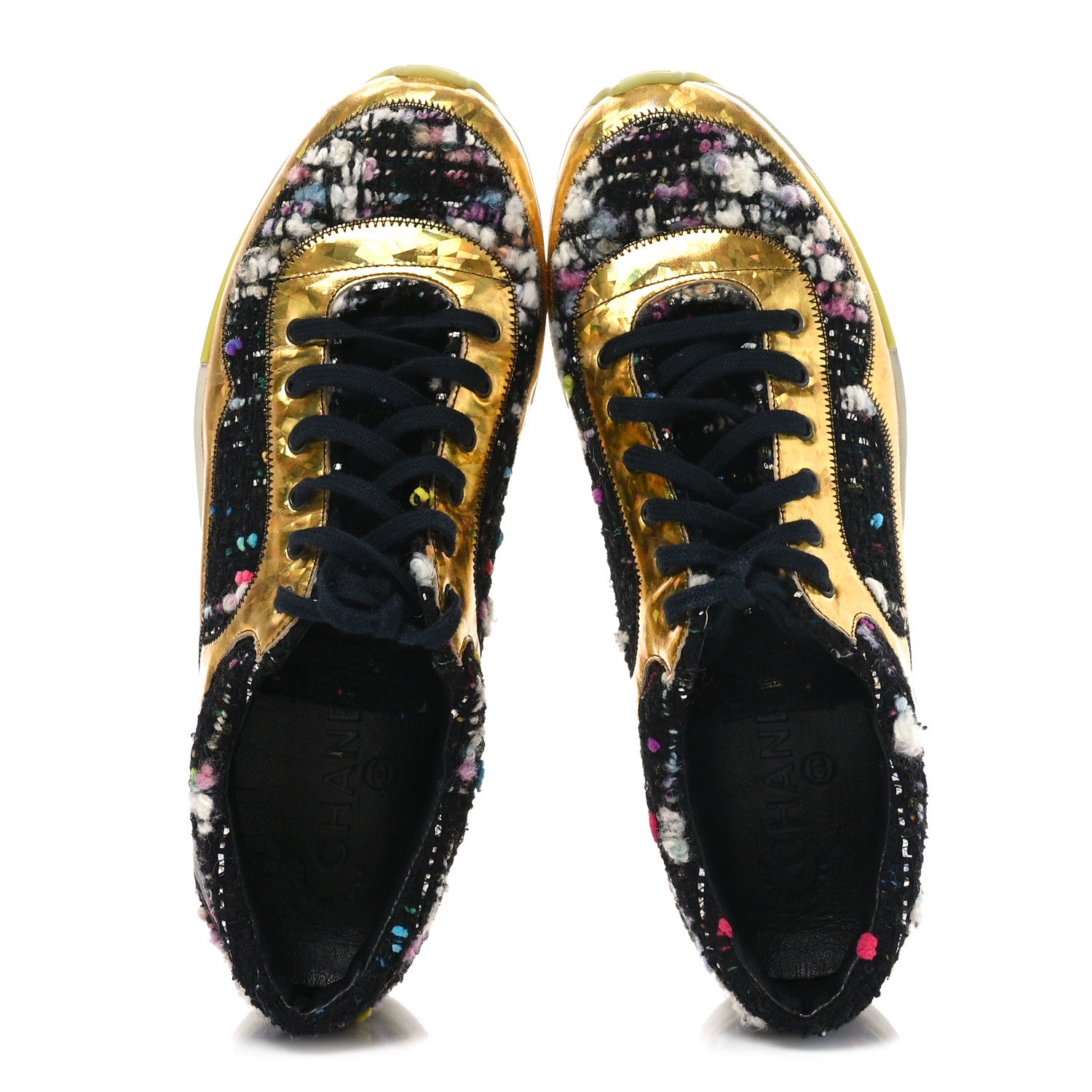 Chanel Tweed Lambskin Runway Sneakers 39.5 Black Multicolor 2 of 9