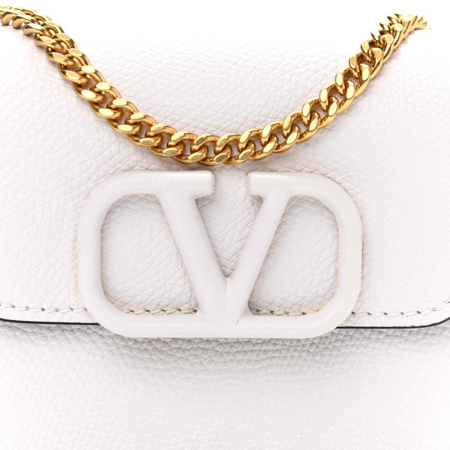 Valentino Garavani Grainy Calfskin Vlogo Compact Wallet with Chain Optic White 6 of 9