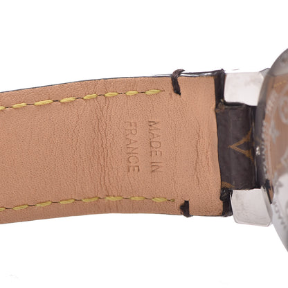 Louis Vuitton Stainless Steel Monogram Diamond 33mm Tambour Slim Quartz Watch 6 of 8